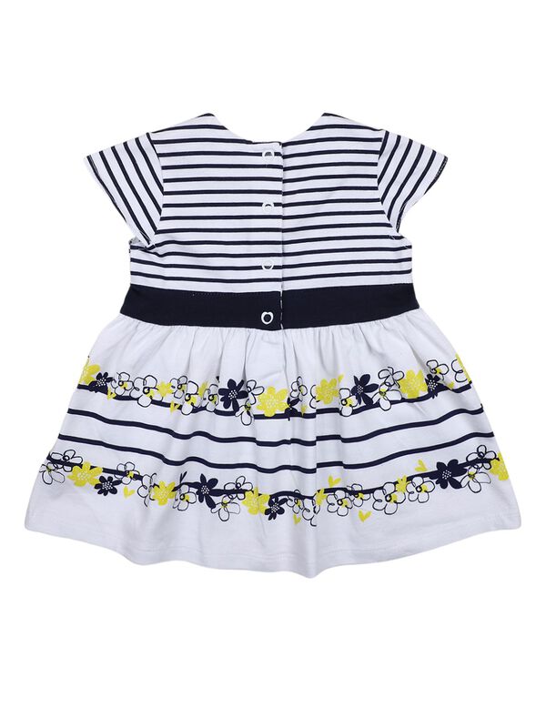 Girls White & Blue Short Sleeve Knitted Dress image number 1